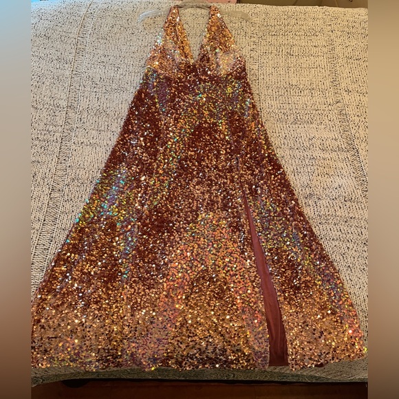 Free People Glitter & Gold Midi Sequin Halter Open Back Pink Dress Size S NWT - Picture 5 of 7